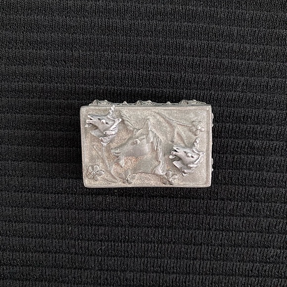 Vintage Torino Handcrafted Pewter Unicorn Box Pin Earrings Necklace Made in USA - Picture 2 of 9